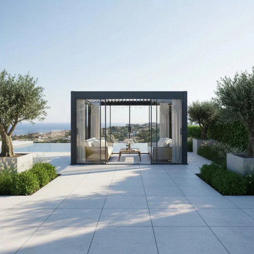 Paroi coulissante en verre 4 m - pour pergola bioclimatique - Ombréa
