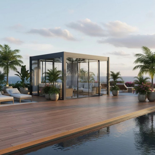 Paroi coulissante en verre 4 m - pour pergola bioclimatique - Ombréa
