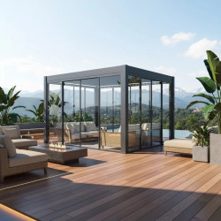 Paroi coulissante en verre 4 m - pour pergola bioclimatique - Ombréa