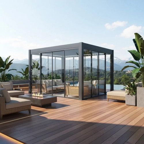 Paroi coulissante en verre 4 m - pour pergola bioclimatique - Ombréa