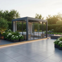 Paroi coulissante en verre 4 m - pour pergola bioclimatique - Ombréa