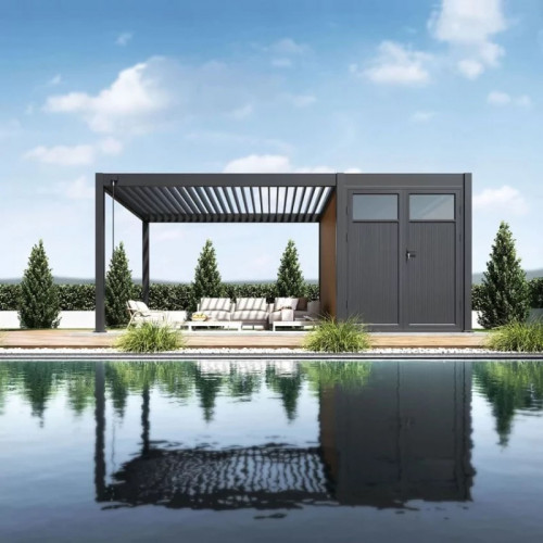 Abri de jardin pour pergola bioclimatique autoportée 3 m - aluminium et bois composite - Ombréa