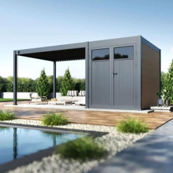 Abri de jardin pour pergola bioclimatique autoportée 3 m - aluminium et bois composite - Ombréa
