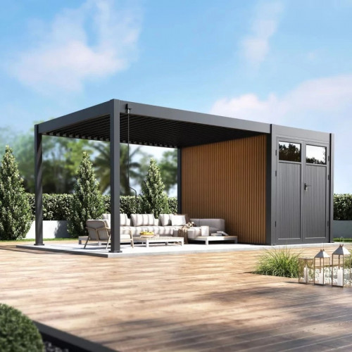 Abri de jardin pour pergola bioclimatique autoportée 3 m - aluminium et bois composite - Ombréa