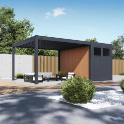 Abri de jardin pour pergola bioclimatique autoportée 4 m - aluminium et bois composite - Ombréa