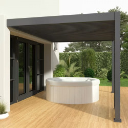 Pergola adossée 4 x 3 m avec store anthracite de 4 m - aluminium anthracite - toiture bioclimatique étanche de marque Ombréa, référence: J9725000