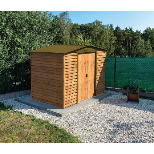 Abri de jardin métal 8 x 3 imitation bois avec base incluse - acier galvanisé effet bois - surface 4,8 m² - Duramax