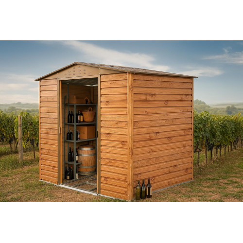 Abri de jardin métal 8 x 3 imitation bois avec base incluse - acier galvanisé effet bois - surface 4,8 m² - Duramax