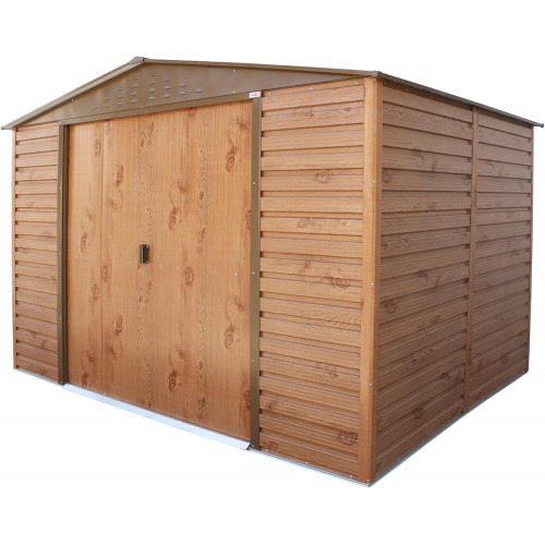 Abri de jardin métal 10 x 8 imitation bois avec base incluse - acier galvanisé - surface 7,8 m² - Duramax
