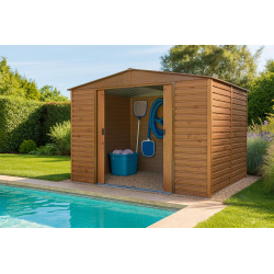 Abri de jardin métal 10 x 8 imitation bois avec base incluse - acier galvanisé - surface 7,8 m² - Duramax