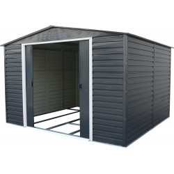 Abri de jardin métal anthracite 10 x 10 - acier galvanisé renforcé - Duramax