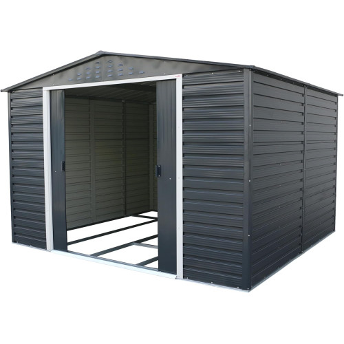 Abri de jardin métal anthracite 10 x 10 - acier galvanisé renforcé - Duramax