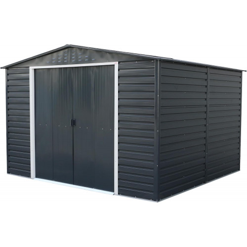 Abri de jardin métal anthracite 10 x 10 - acier galvanisé renforcé - Duramax