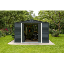 Abri de jardin métal anthracite 10 x 10 - acier galvanisé renforcé - Duramax