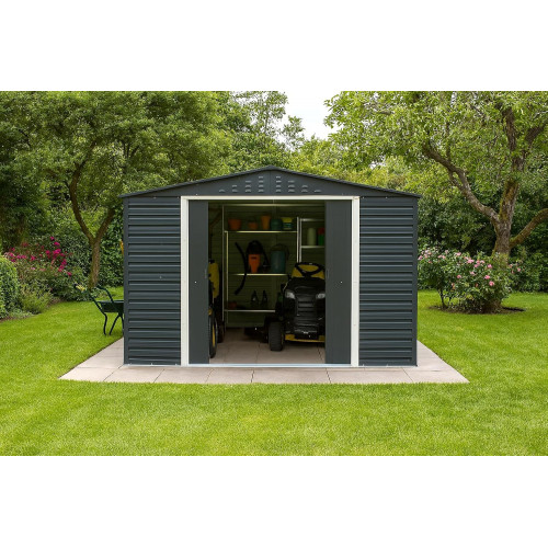 Abri de jardin métal anthracite 10 x 10 - acier galvanisé renforcé - Duramax