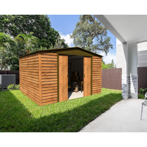 Abri de jardin métal effet bois 10 x 10 - acier galvanisé renforcé - Duramax