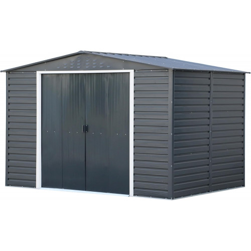 Abri de jardin métal 10 x 8 avec base incluse - acier galvanisé anthracite - surface 7,82 m² - Duramax