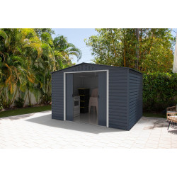 Abri de jardin métal 10 x 8 avec base incluse - acier galvanisé anthracite - surface 7,82 m² - Duramax