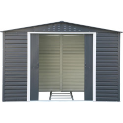 Abri de jardin métal 10 x 8 avec base incluse - acier galvanisé anthracite - surface 7,82 m² - Duramax