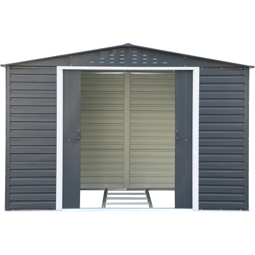 Abri de jardin métal 10 x 8 avec base incluse - acier galvanisé anthracite - surface 7,82 m² - Duramax