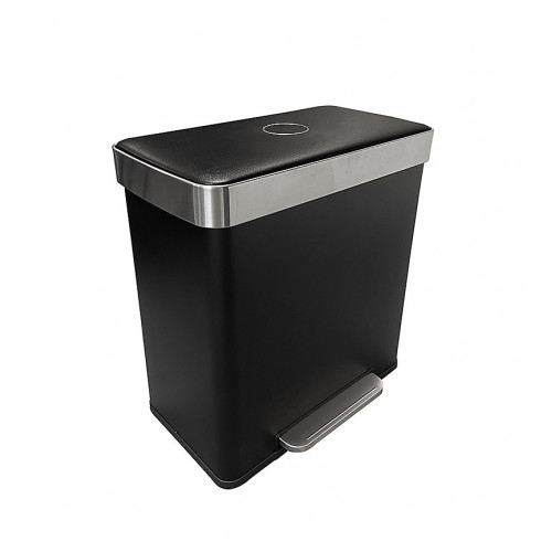 Poubelle de tri sélectif 60 L avec 2 bacs - pédale et fermeture soft-close - noir mat - HAILO
