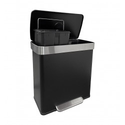 Poubelle de tri sélectif 60 L avec 2 bacs - pédale et fermeture soft-close - noir mat - HAILO