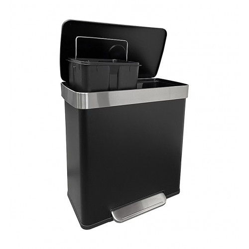 Poubelle de tri sélectif 60 L avec 2 bacs - pédale et fermeture soft-close - noir mat - HAILO