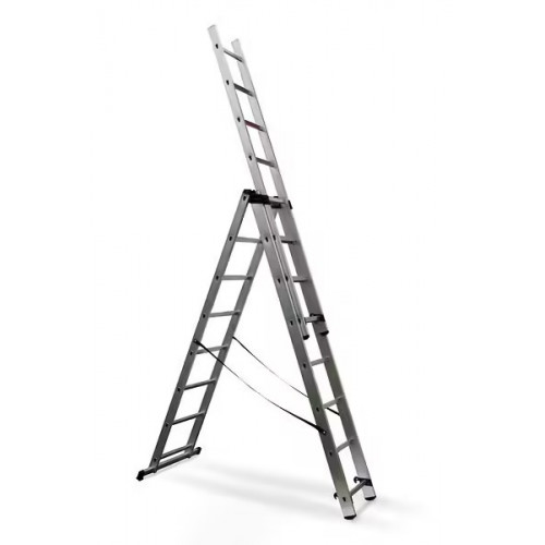 Échelle transformable 3 plans 2,25 à 5 m - aluminium - 3 x 8 échelons - HAILO