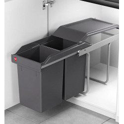 Poubelle de tri encastrable 30 L sous évier - 2 bacs 15 L - gris anthracite - HAILO