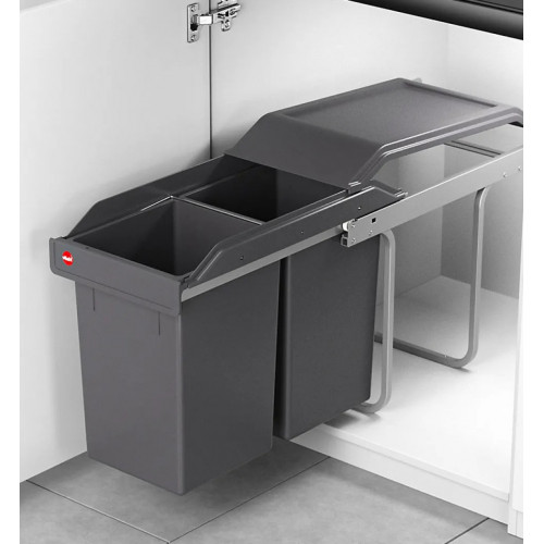 Poubelle de tri encastrable 30 L sous évier - 2 bacs 15 L - gris anthracite - HAILO