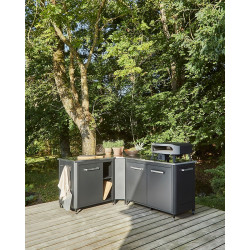 Cuisine extérieure modulable avec angle - modules 120 cm et 90 cm - plan de travail inox - Cozze