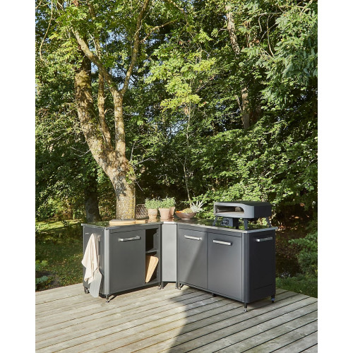 Cuisine extérieure modulable avec angle - modules 120 cm et 90 cm - plan de travail inox - Cozze