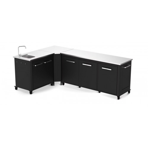 Cuisine extérieure modulable avec module 180 cm, évier 90 cm et angle - plan inox - Cozze