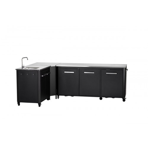 Cuisine extérieure modulable avec module 180 cm, évier 90 cm et angle - plan inox - Cozze