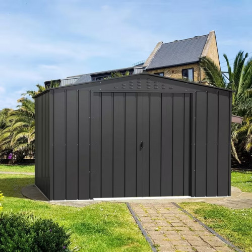 Abri de jardin métal imitation bois 7,75 m² avec kit d’ancrage - anthracite - grande hauteur - Duramax