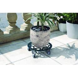Support à roulettes décoratif ardoise Ø 30 cm - hauteur 8,5 cm - pour pot de fleurs - NORTENE 