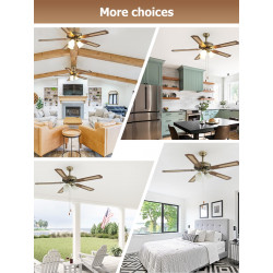 Ventilateur de plafond 132 cm bronze antique - 5 pales avec 3 éclairages E27 - DLC Home