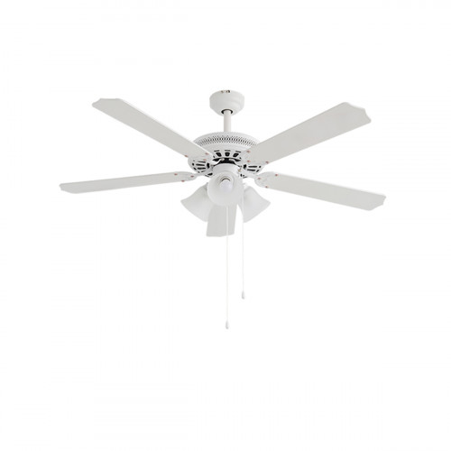 Ventilateur de plafond 132 cm blanc mat - 5 pales avec 3 éclairages E27 - DLC Home
