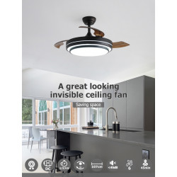 Ventilateur de plafond 107 cm noir mat - 3 pales avec LED tricolores et télécommande de marque DLC Home, référence: B9736600