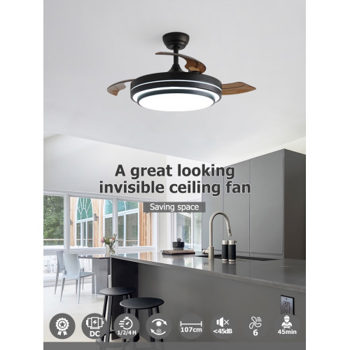Ventilateur de plafond 107 cm noir mat - 3 pales avec LED tricolores et télécommande - DLC Home