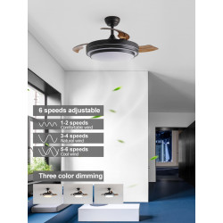 Ventilateur de plafond 107 cm noir mat - 3 pales avec LED tricolores et télécommande - DLC Home