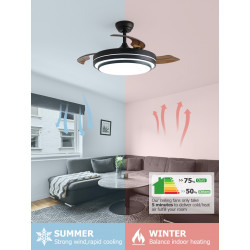 Ventilateur de plafond 107 cm noir mat - 3 pales avec LED tricolores et télécommande - DLC Home