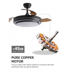 Ventilateur de plafond 107 cm noir mat - 3 pales avec LED tricolores et télécommande - DLC Home