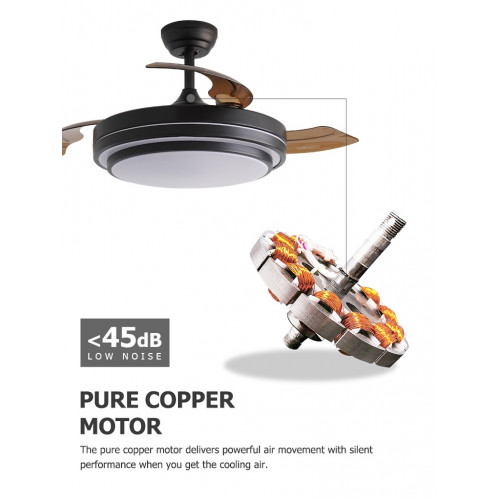 Ventilateur de plafond 107 cm noir mat - 3 pales avec LED tricolores et télécommande - DLC Home