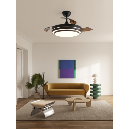 Ventilateur de plafond 107 cm noir mat - 3 pales avec LED tricolores et télécommande - DLC Home