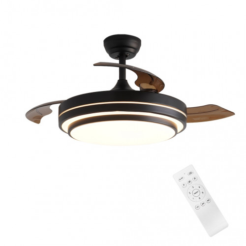 Ventilateur de plafond 107 cm noir mat - 3 pales avec LED tricolores et télécommande - DLC Home