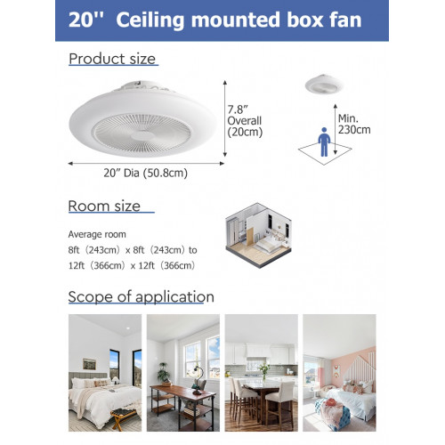 Ventilateur plafonnier 50,8 cm blanc - LED 36 W réglable avec télécommande - DLC Home