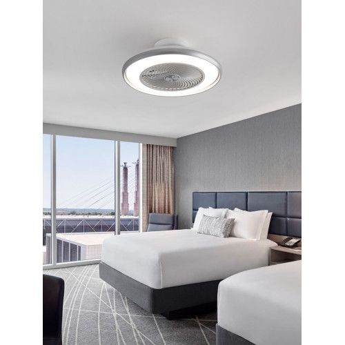 Ventilateur plafonnier 56 cm blanc mat - 8 pales avec LED 36 W et télécommande - DLC Home