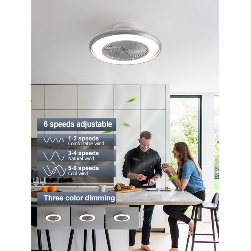 Ventilateur plafonnier 56 cm blanc mat - 8 pales avec LED 36 W et télécommande - DLC Home