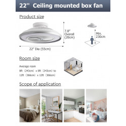 Ventilateur plafonnier 56 cm blanc mat - 8 pales avec LED 36 W et télécommande - DLC Home